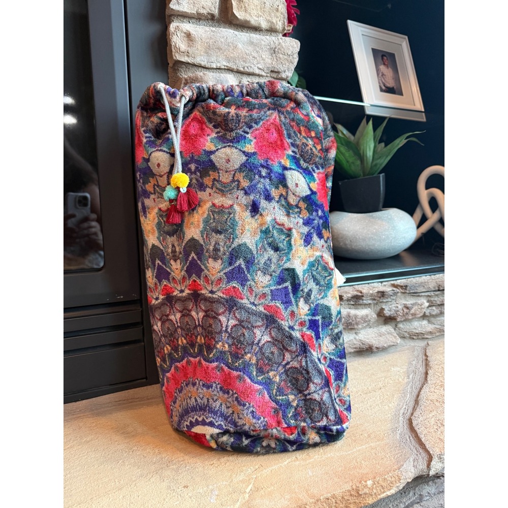 Johnny Was Colorful Plush Fleece Drawstring Shoulder Sling Bag *No Blanket Boho